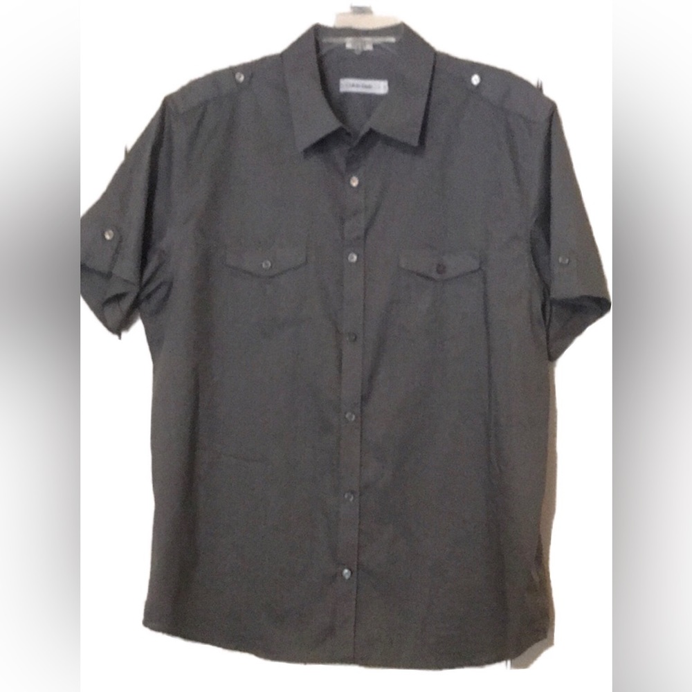 Calvin Klein men short sleeve casual button-down fit solid shirt XL Cotton